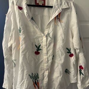 Anthropologie Embroidered Veggie Button-Up Shirt